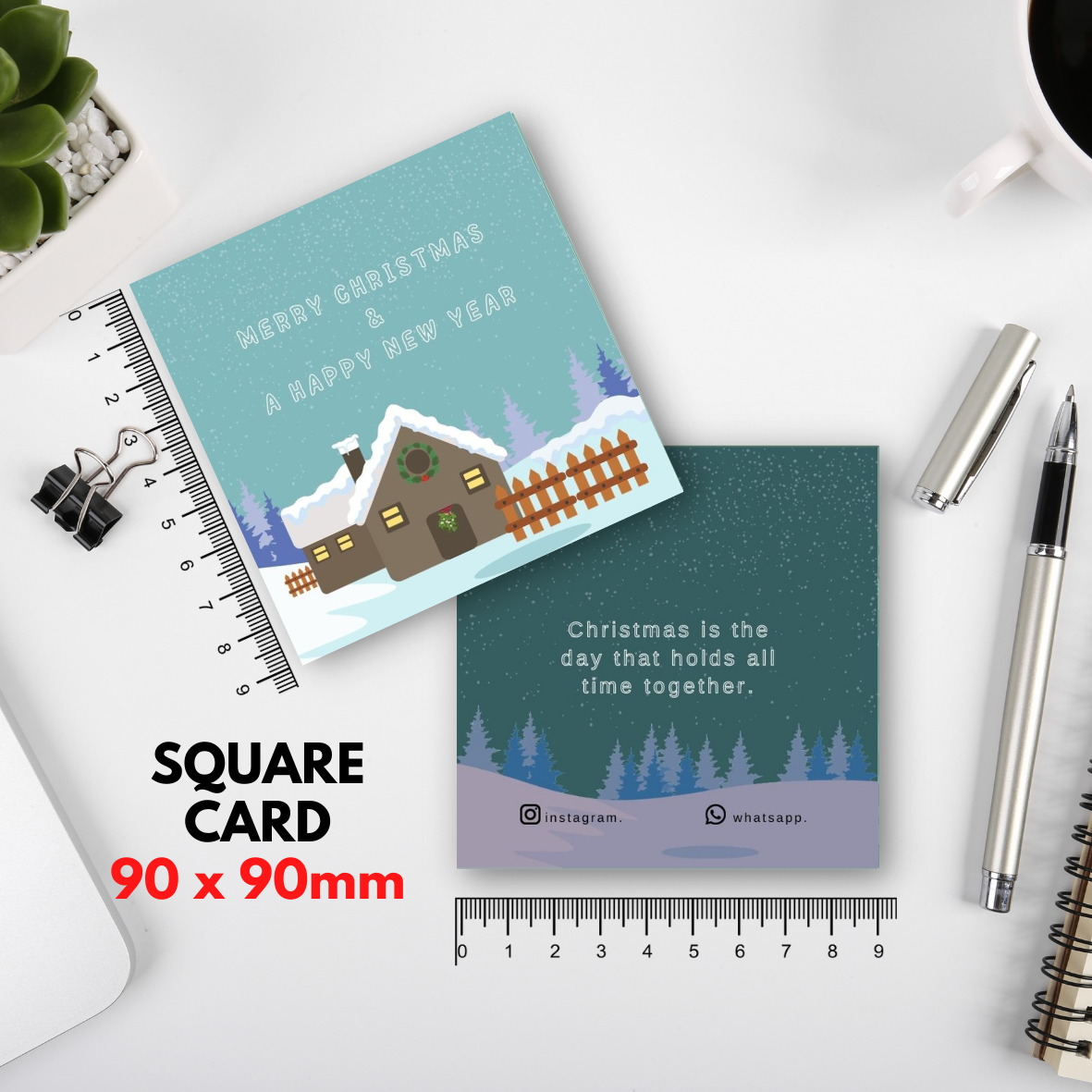 100-1000 pcs C4 Square Thank you Card for Business owner Christmas Edition