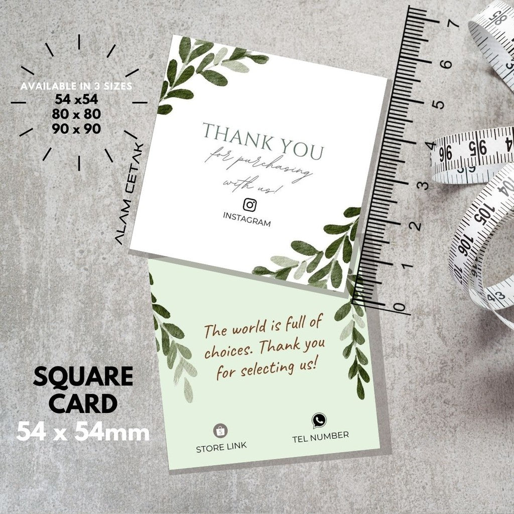 100-1000pcs D52 Square Thank you Card for Business owner