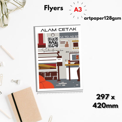 Flyers A3 printing 297x420mm Art paper 128gsm