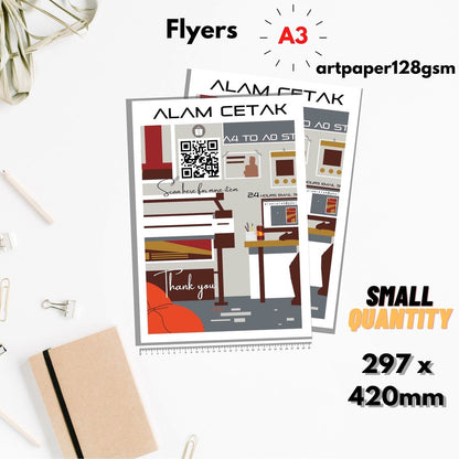 Flyers A3 printing 297x420mm Art paper 128gsm