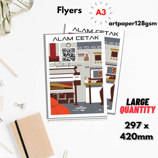 Flyers A3 printing 297x420mm Art paper 128gsm