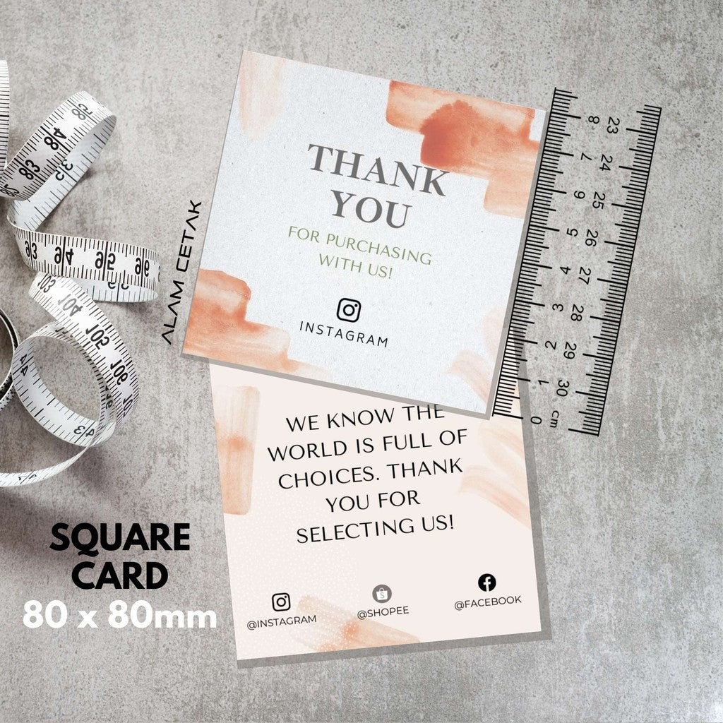 100-1000pcs D14 Square Thank you Card for Business owner